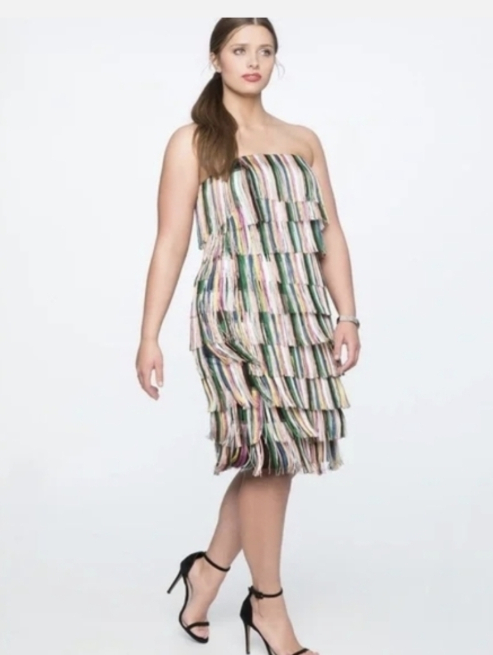 ELOQUII Multicolored Fringed Pin Up Flapper Strapless Cocktail Dress Size 16
